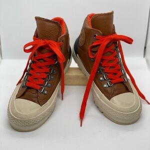 Women’s Size 5.5 Cognac / Tan Leather Converse ‘Hiking’ Hightop Boot w/ red lace